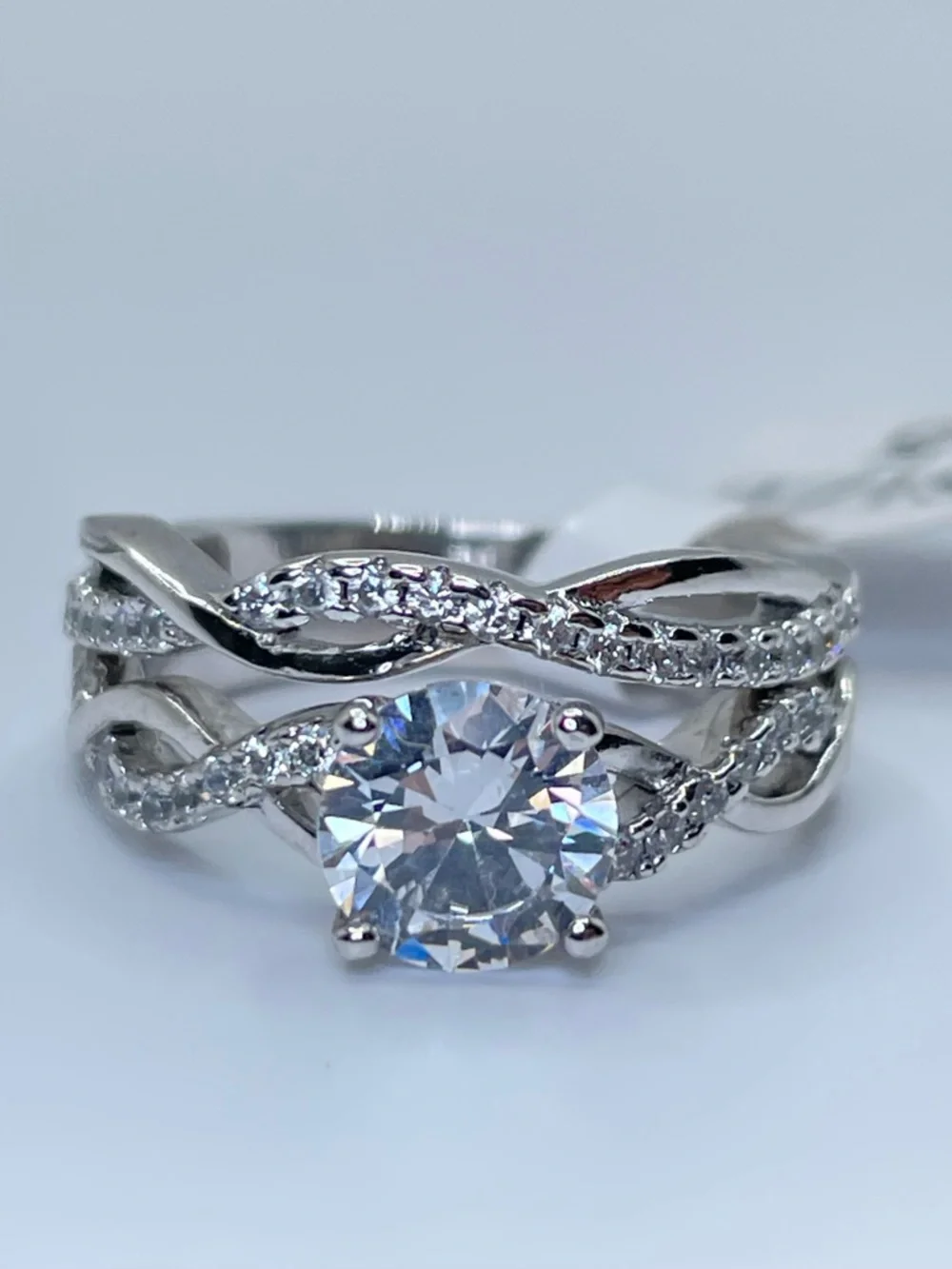 925 Sterling Silver Diamond Engagement Bridal Wedding 2 Band Ring Set‎ Sz 5